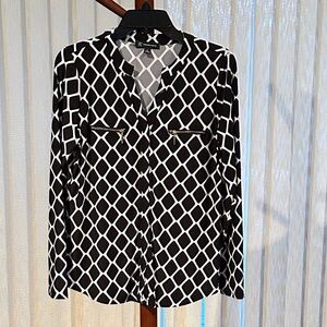 INC International Concepts Long Sleeve Geometric Design Top Blouse